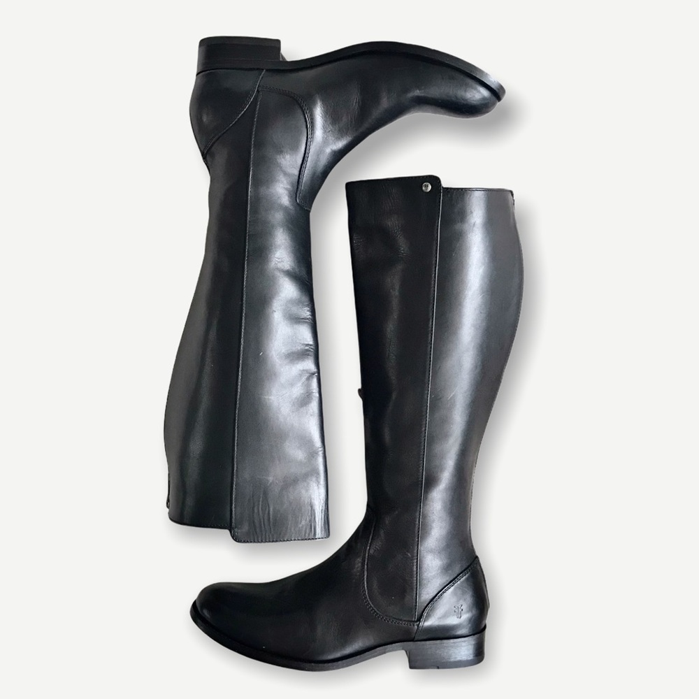 $398 Frye Melissa Stud Black Back Zip Tall Real Leather Black Knee High Boot - Picture 16 of 16